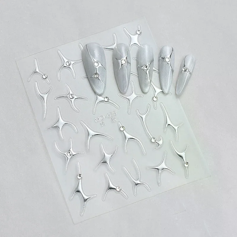 Irregular Bronzing Lines French Nail Art Stickers Silvery Graffiti Stripe Geometry Self-Adhesive Decals Sliders for DIY Manicure