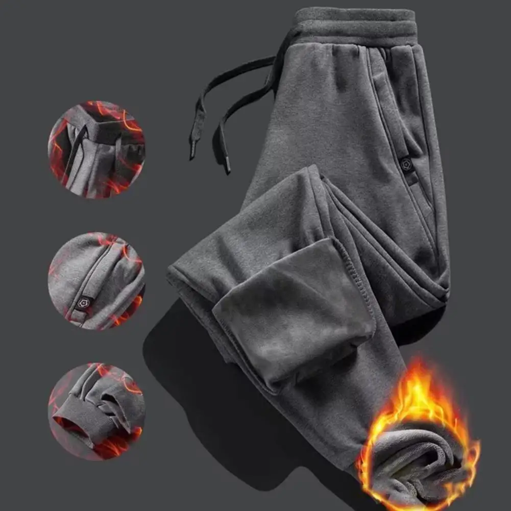 

Cold-resistant Fleece Trousers Cozy Winter Men's Joggers Elastic Waist Plush Ankle Length Warm Pockets for Sports Leisure