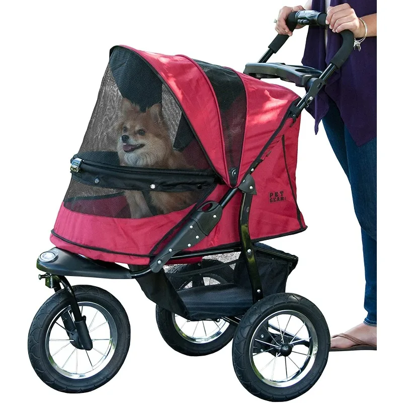 

No-Zip Jogger Pet Stroller for Cats/Dogs, Zipperless Entry, Airless Tires, Easy One-Hand Fold, Cup Holder + Storage Basket
