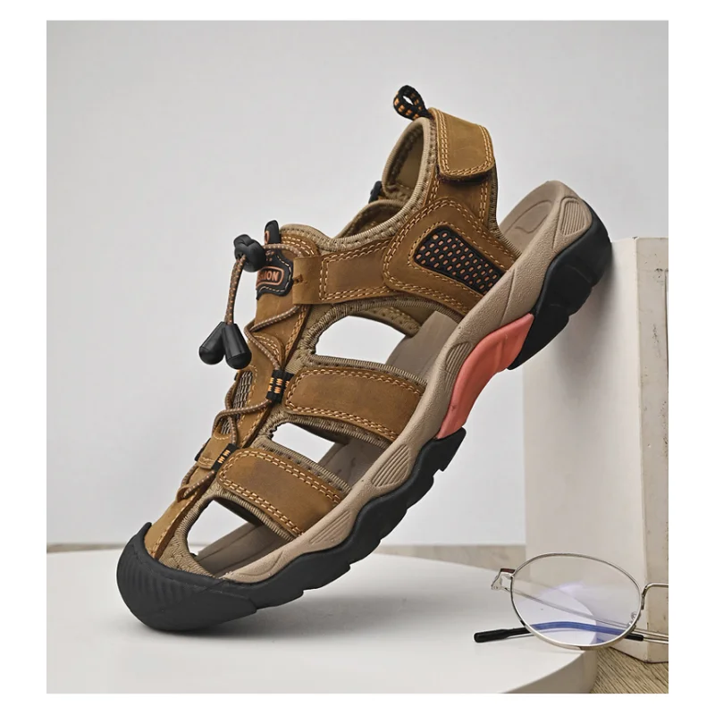 2023 Summer Leather Men's Sandals Outdoor Leisure Non-slip Men's Wading Shoes Light and Breathable Men's Beach Sandals