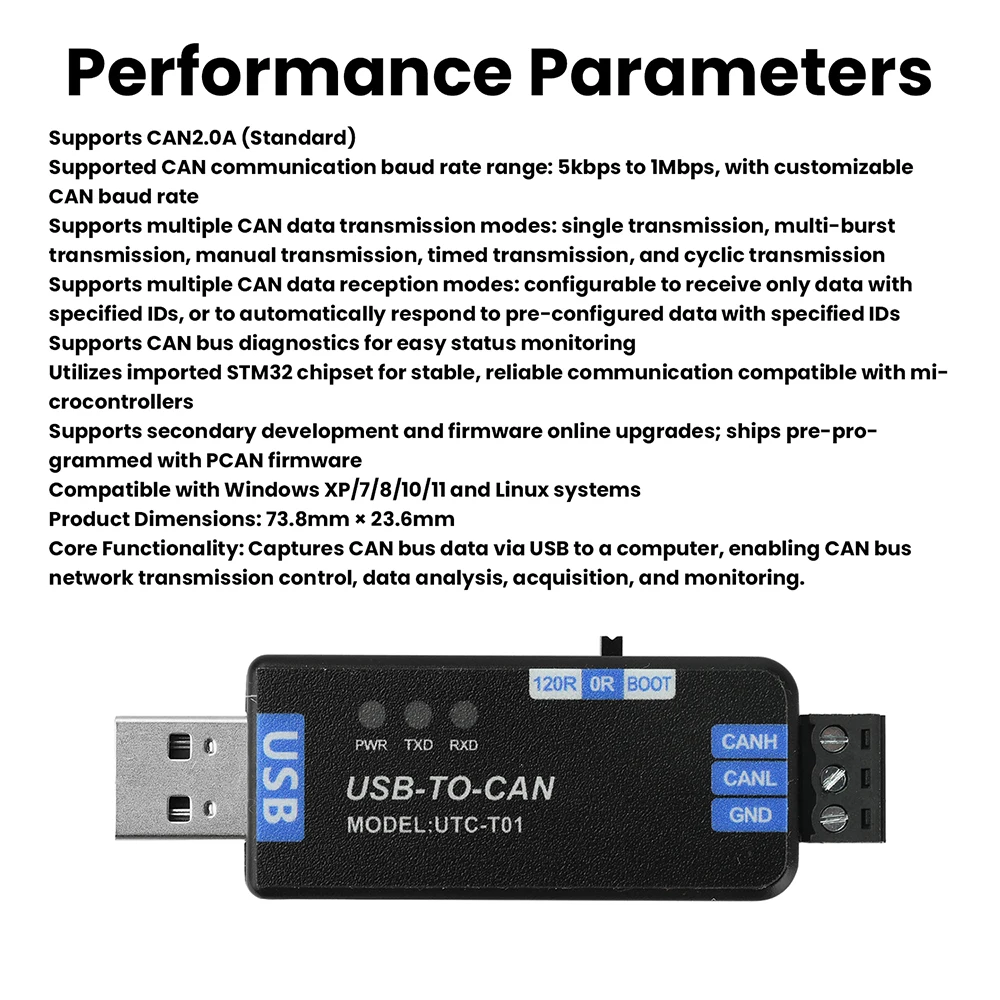 USB-CAN 통신 장비 USB-CAN 2.0A 어댑터 분석기 고속 USB 신호 변환기 PCAN 펌웨어