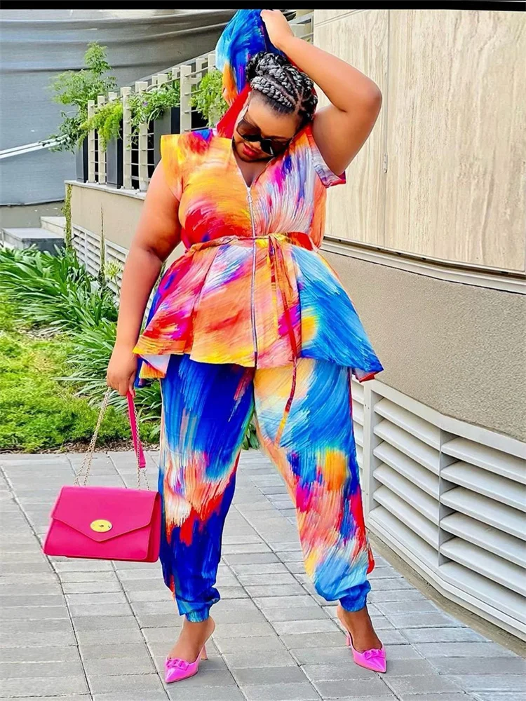 Wmstar Plus Size Women Clothing Two Piece Set Hoodies Tie Dye Casual Loose Top and Pants Matching Suit Wholesale Dropshipping