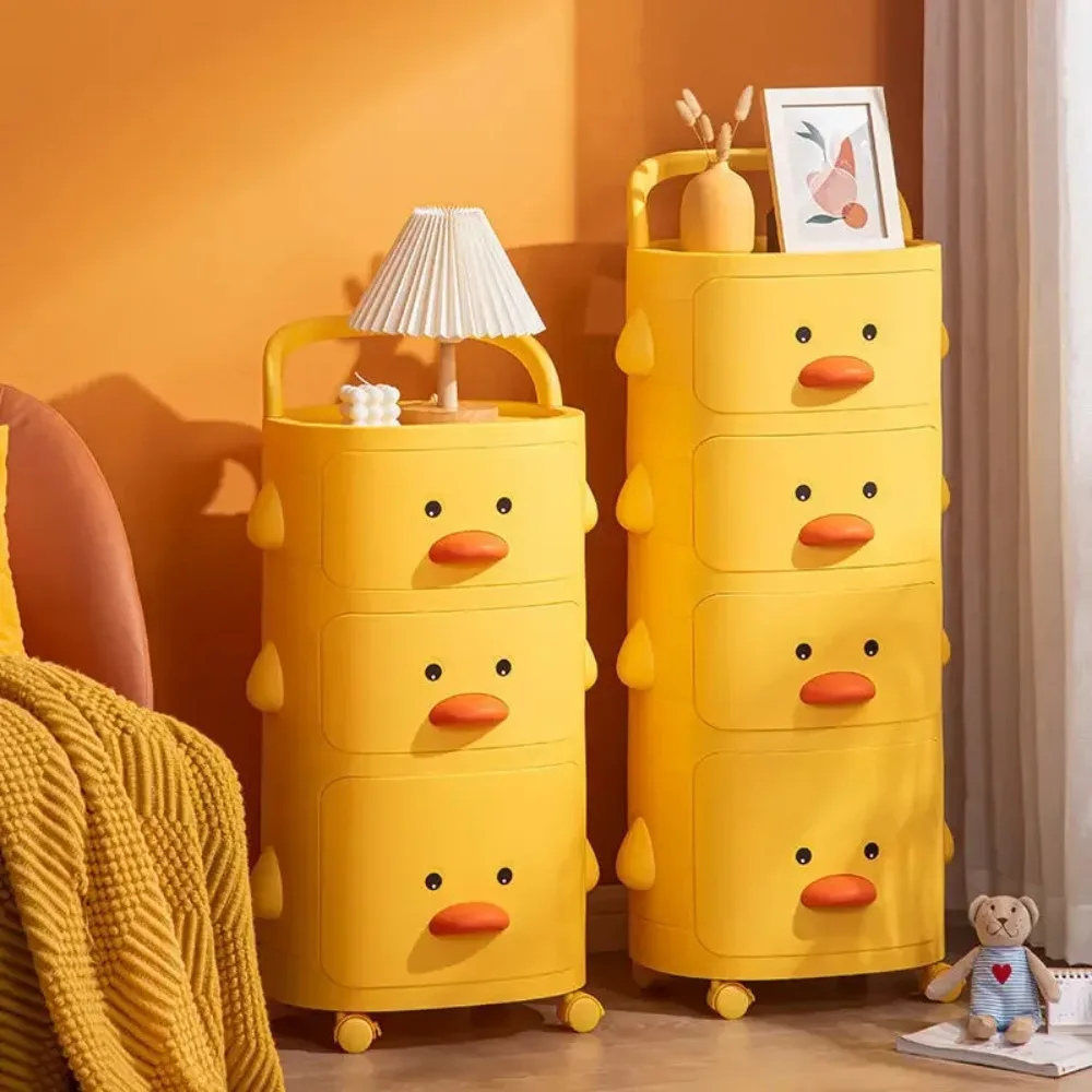 Toy Storage Rack Trolley Small Yellow Duck Multi-Layer Children Bedroom Toy Box Sundries Snack With Wheel Storage Trolley storage rack rolling storage cart
