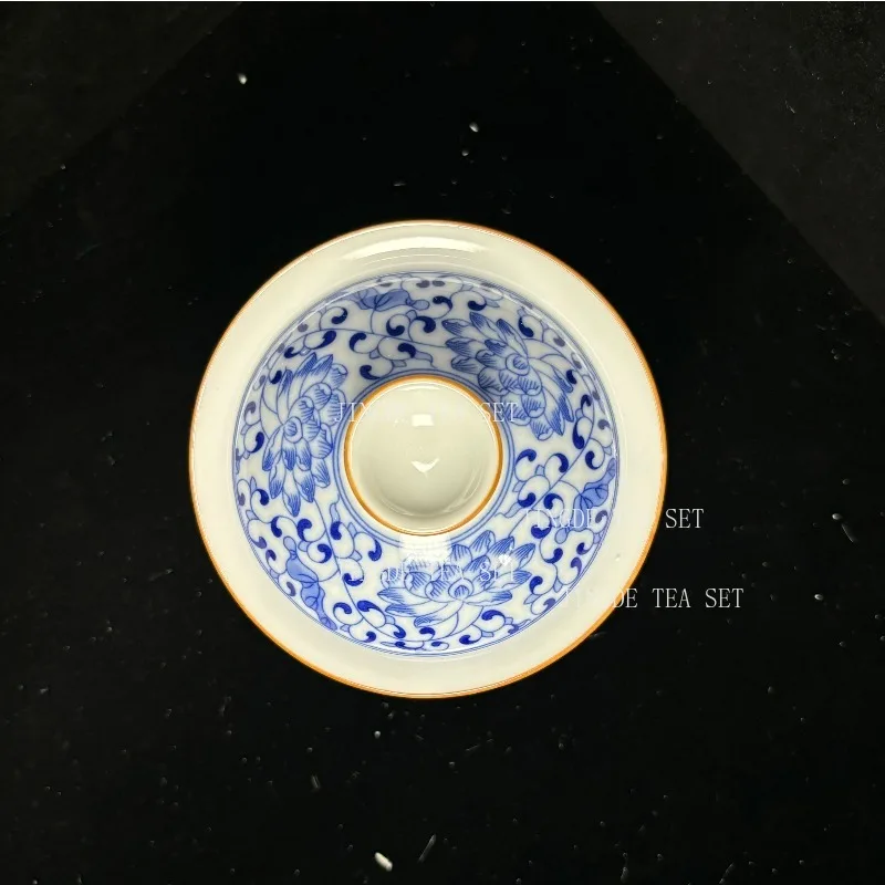 170ml Jingdezhen Ceramic Gaiwan Teacup Handmade Tea Tureen Blue and White Porcelain Tea Bowl Chinese Porcelain Tea Accessories