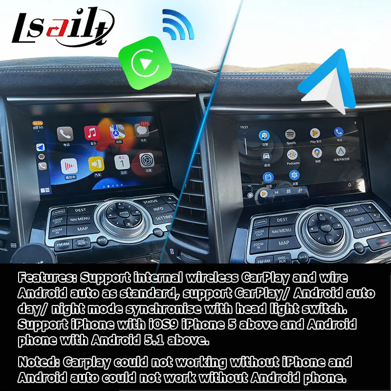 Android carplay HD screen upgrade for Infiniti FX35 FX37 FX50 FX QX70 2008-2017 with video bypass android auto 08IT by Lsailt garmin gps for cars