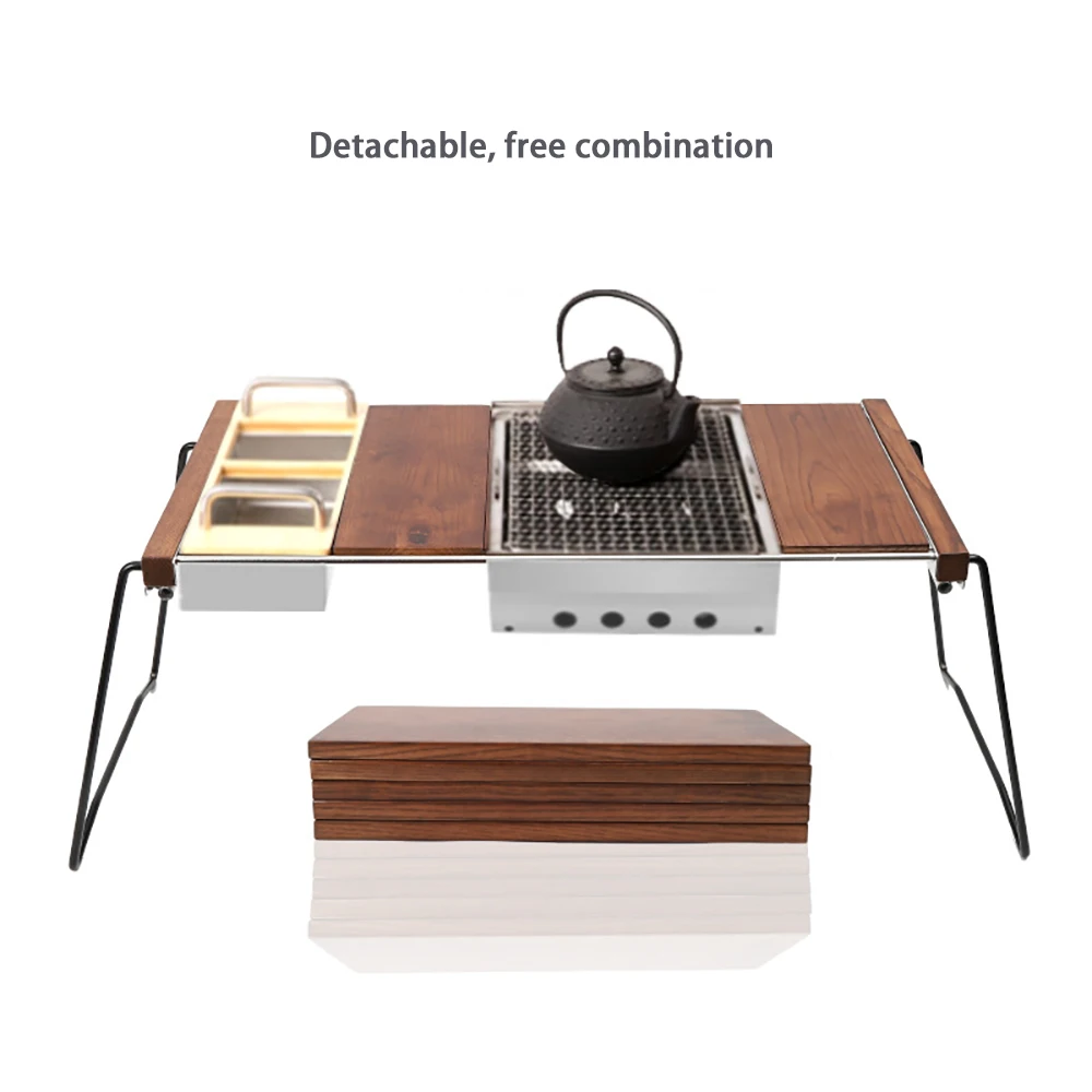

Outdoor Combination Removable Portable Folding Table Solid Wood Camping BBQ Tourist Table for Grill Stoves Gas Burner Accessory