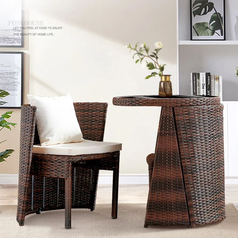 Rattan Balcony Garden Furniture Sets Modern Simple Outdoor Courtyard Back Chair Small Apartment Homestay Leisure Coffee Table