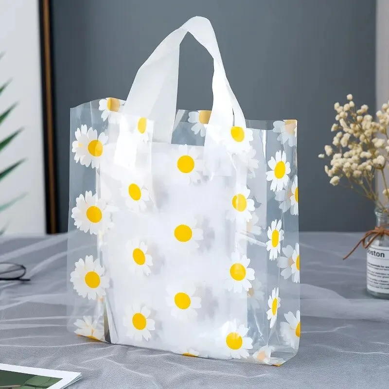 Gift bags 5pcs Transparent Daisy Gift Bags Birthday Wedding Party Gift Packaging Bag Put Food Lunch Storage Bag
