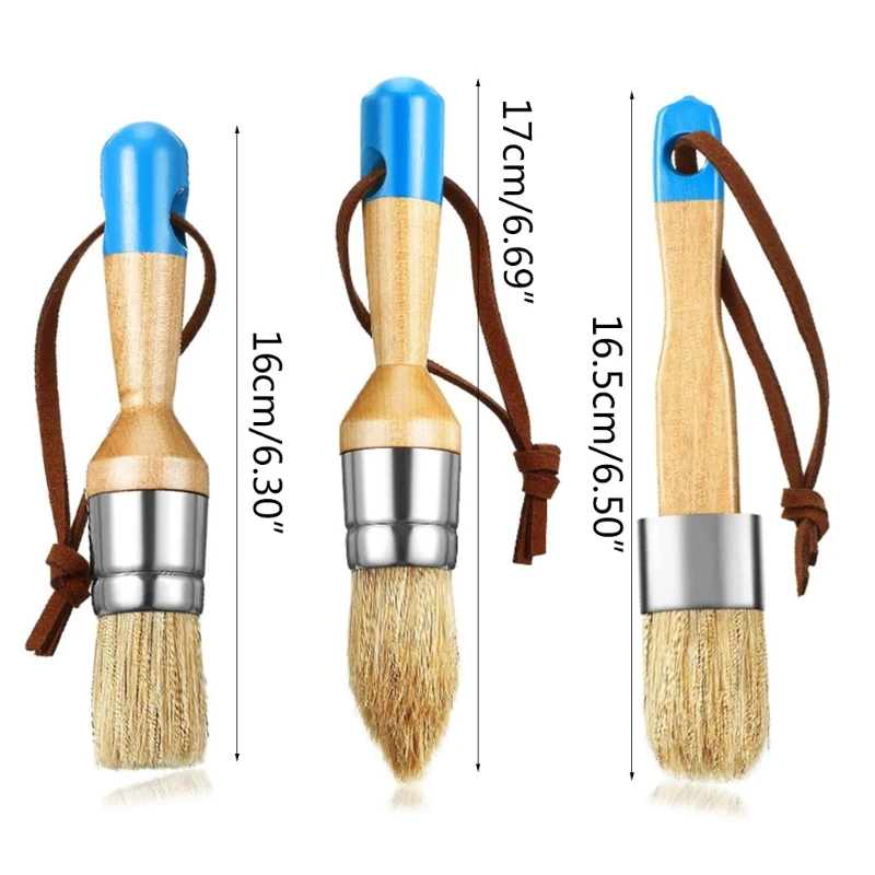 3x Reusable Round&Flat&Pointed Chalk Wax Paint Brush DIY Painting Waxing Tool