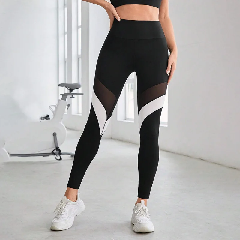 Mesh Colorblocked High Waist Yoga Pants Leggings for Women Tummy Control Workout Leggings for Women