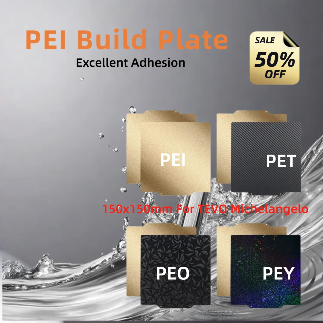 Upgrade TEVO Michelangelo PEI Bauplatte, doppelseitig, glatt/strukturiertes PET PEO PEY PEI Federstahlblech, flexibles Bett 150 x 150 mm