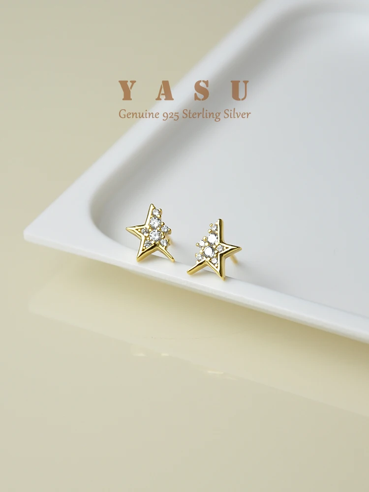Free Shipping Genuine 925 Sterling Silver Creative Broken Star Stud Earrings For Women Paved