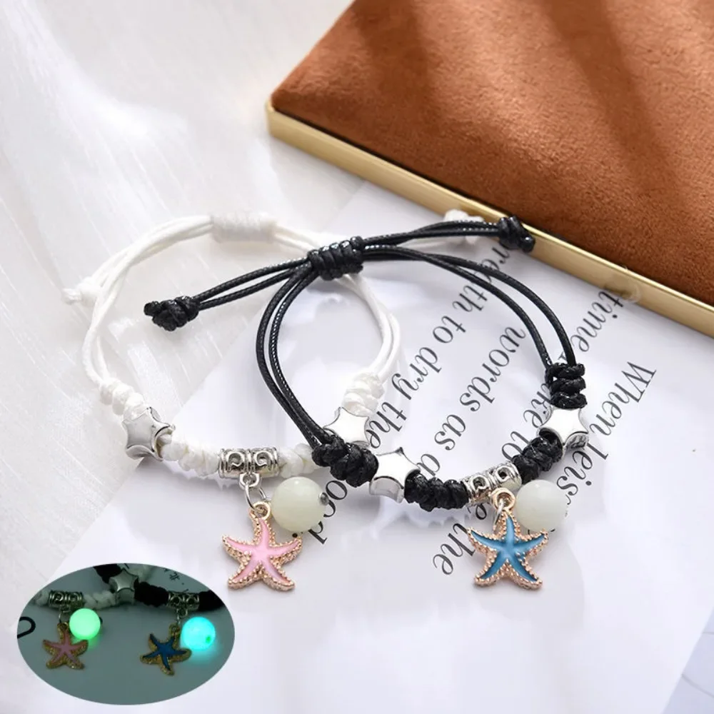 Fashion Luminous Beads Star Couple Bracelet for Women Men Charm Cat Flower Heart Key Lock Cross Matching Friend Bracelet Jewelry