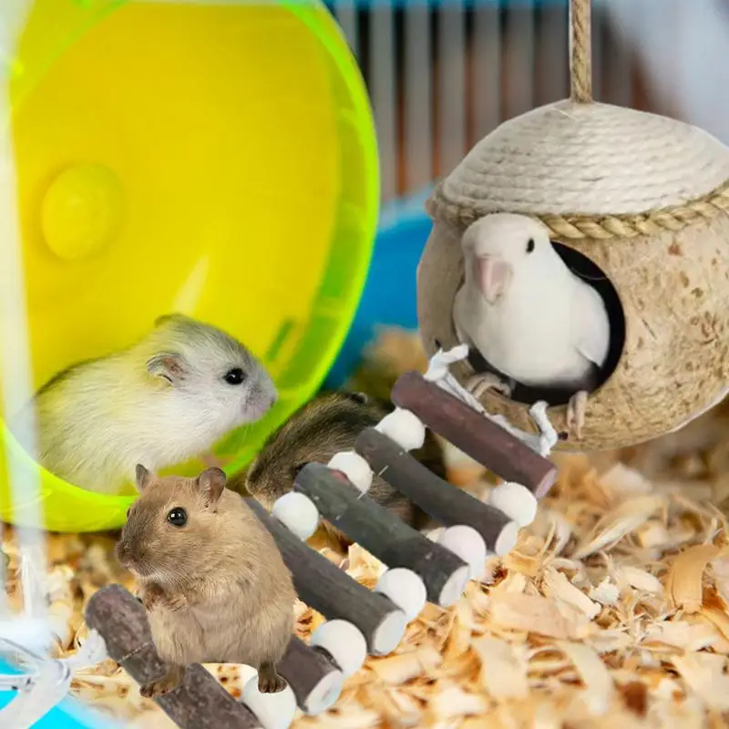 Coconut Bird Nest Bird Breeding Nest Hide House Toy With Ladder Coco Hideaway For Birds Bird Swing Toys Bird Cage Accessories 5