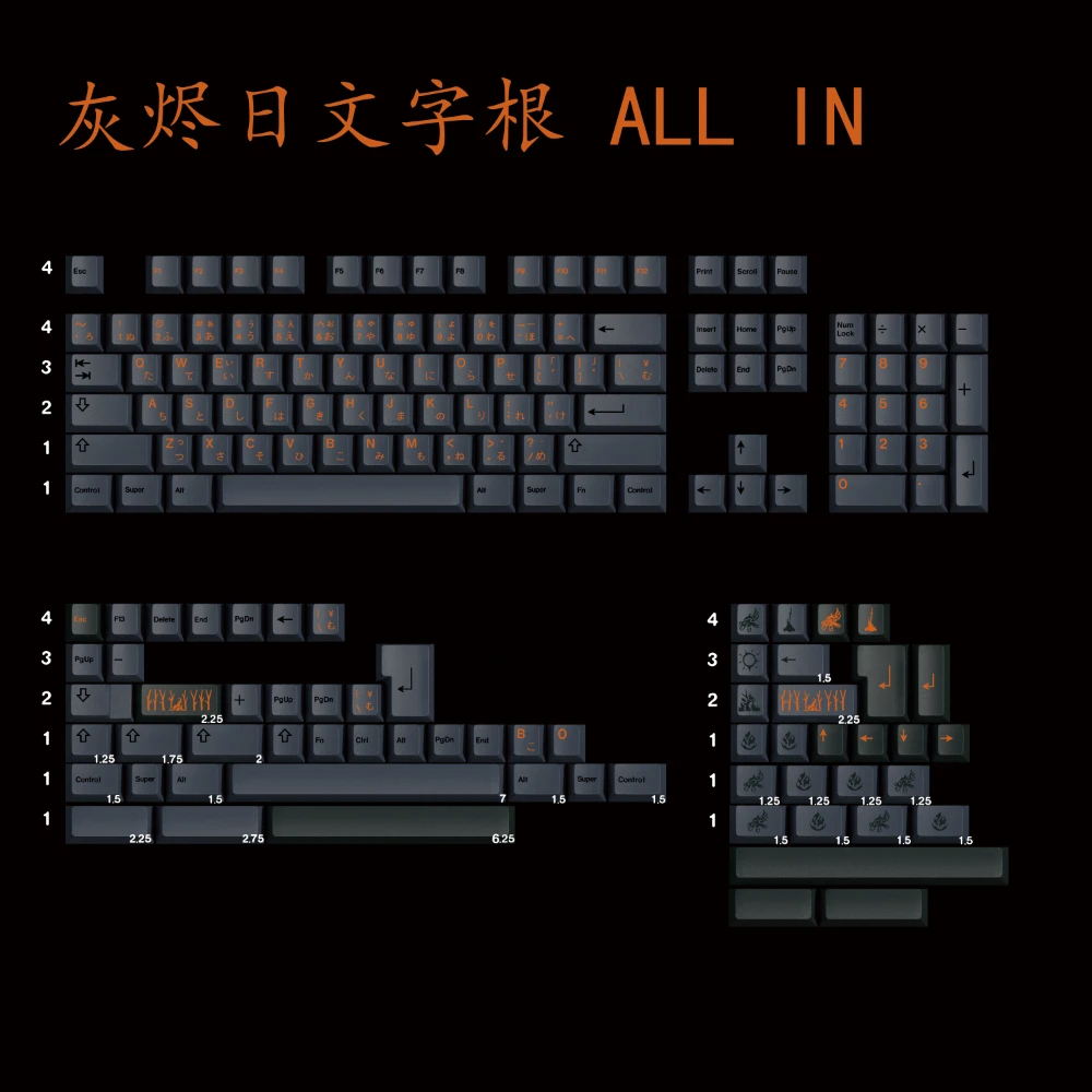 PBT 키캡 GMK 신더 키캡 체리 프로파일 염색 서브 인쇄 영어 일본어 키캡 MX 기계식 키보드용 6.25u 7u 스플릿 스페이스