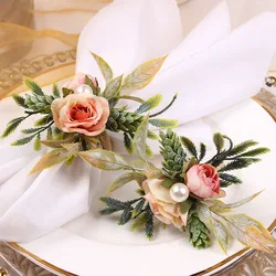 Napkin Rings Holders Artificial Flower Buckle Dinner Rose Design Becket For Hotel Wedding Party Event Dining Table Decoration
