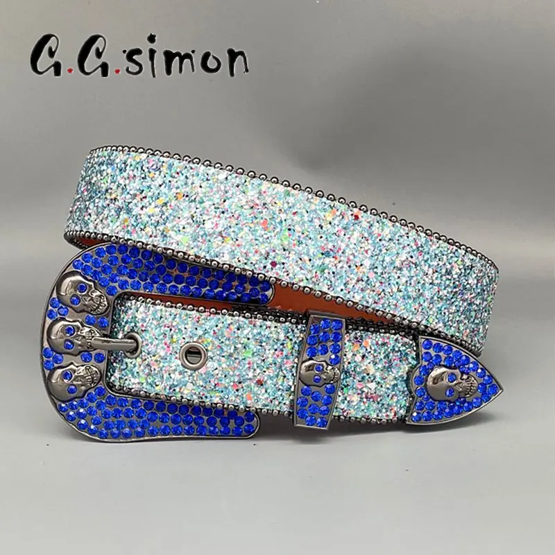 GGSIMON Punk Rhinestones Belt Luxury Strap Women Men Studded Diamond Bling  Cinturones Crown Belts Designer Belt For Jeans AS IMAGE 105CM