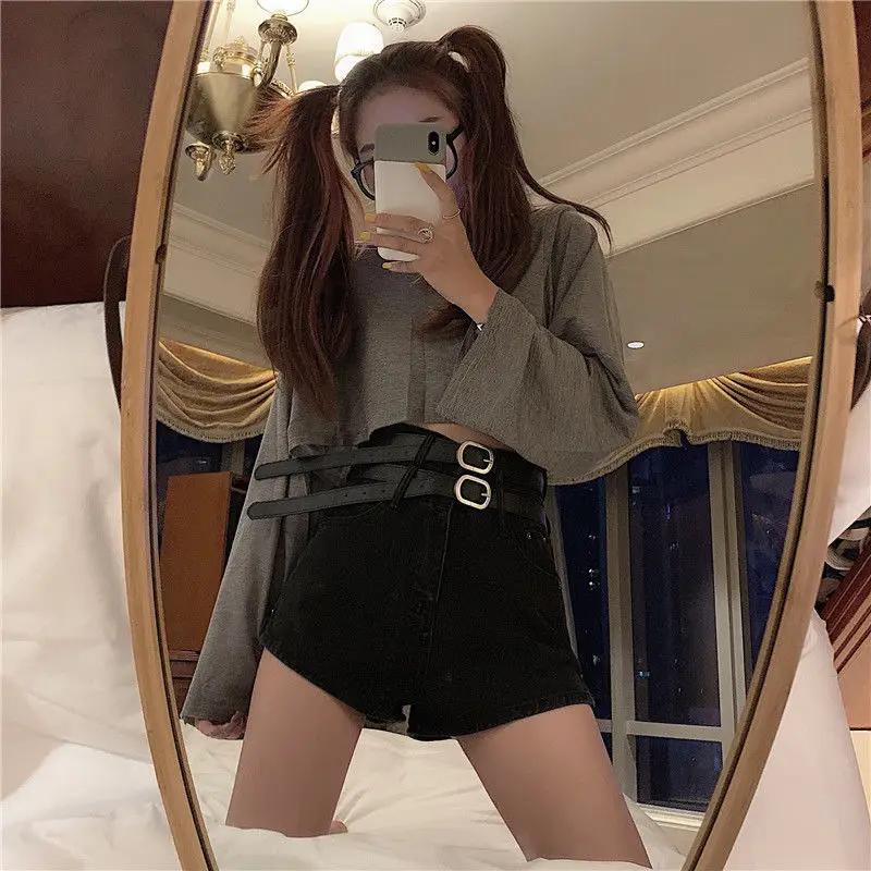 Women's Shorts Jeans Short Pants for Woman To Wear High Waist Boxer Biker with Belt Denim Outfits Outdoor Offer Free Shipping XL
