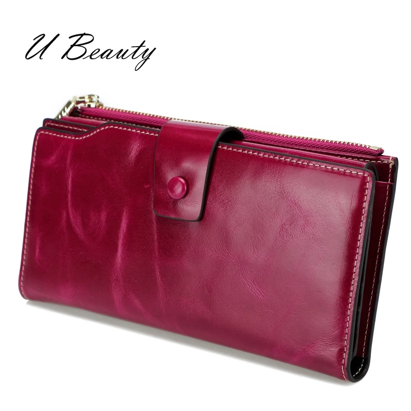 Ladies Top Quality Oil Waxed Cow Leather Wallet Fashion Vintage Genuine Cow Leather Multi Functional Organizer Men's Wallet