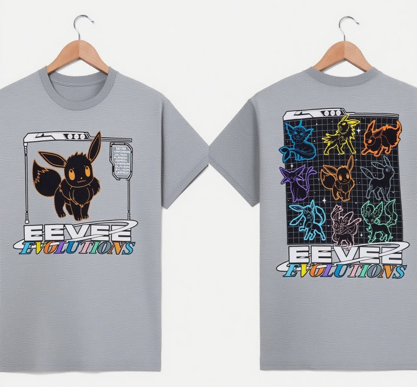 Camiseta de algodón Eevee Evolutions, Logo frontal Eevee, espalda,  estampado de evolución colorida, 100% algodón para amantes de Pokémon,  camiseta S-4XL - AliExpress, image size:1459x1356