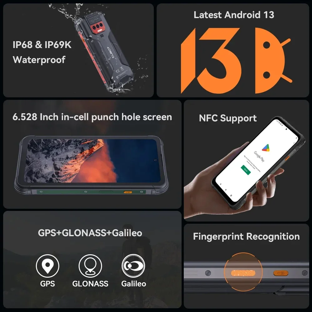Cubot KingKong 8 Rugged Smartphone 6.52 Inch 12GB RAM(6+6GB)+256GB ROM Mobile Phone 16MP+48MP 10600mAh Android 13 Cellphone NFC