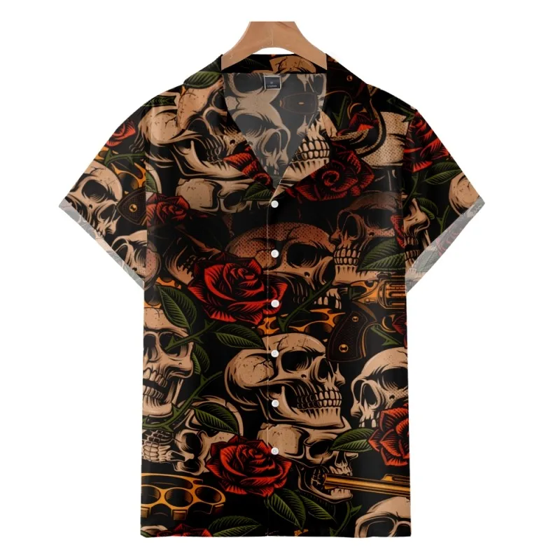

Men's Fashion Cuban Collar Hawaiian Y2K Hombre Shirt Demon 3D Print Cozy Casual Short Sleeve Beach Oversized Clothes 1