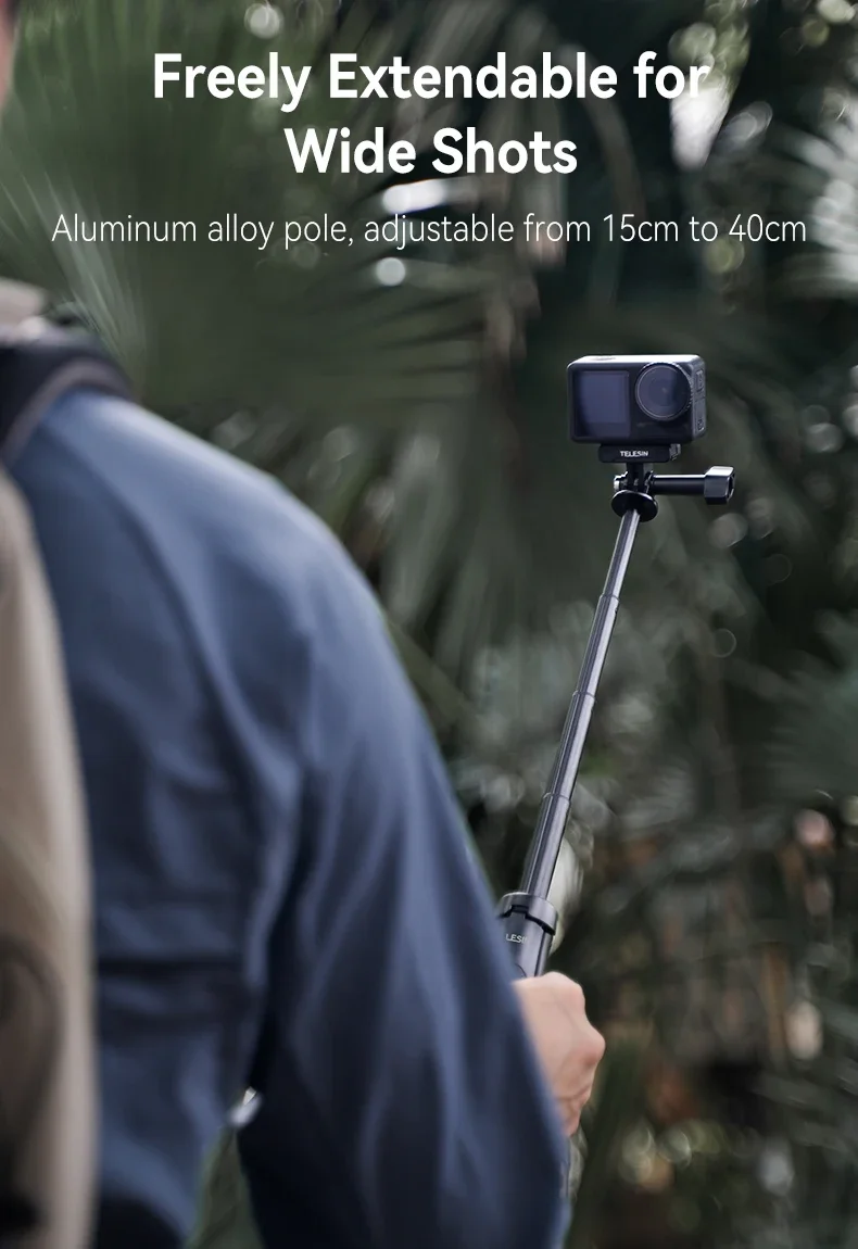 Portable Extendable Selfie Stick Tripod for GoPro/Insta360/DJI Osmo - Quick Rele