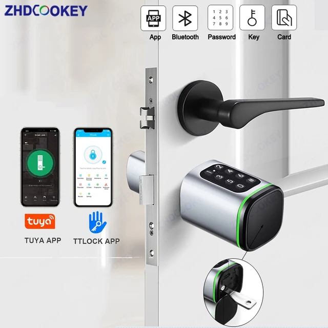 Tuya BLE TTLock Phone APP IC Card Codes Password Equidistant 30-50MM EU Standard Cylinder Digital Electronic Smart Lock with Key 1