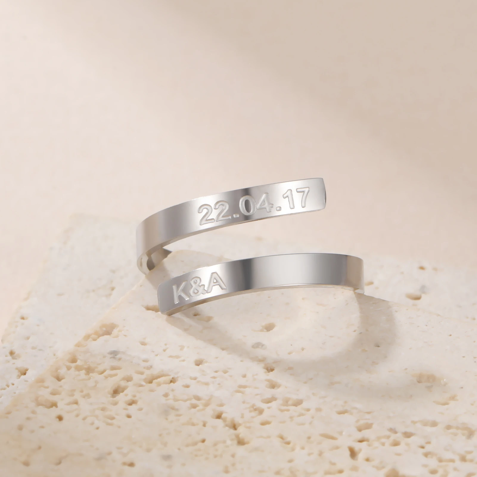 Cazador Customized Name Date Stainless Steel Rings for Women Men ...