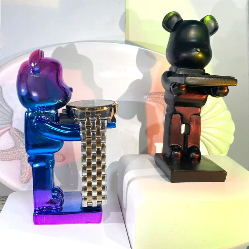 Ornament Crafts Trendy watch display stand electroplating cartoon bear animal resin ornaments jewelry storage rack celebration gifts