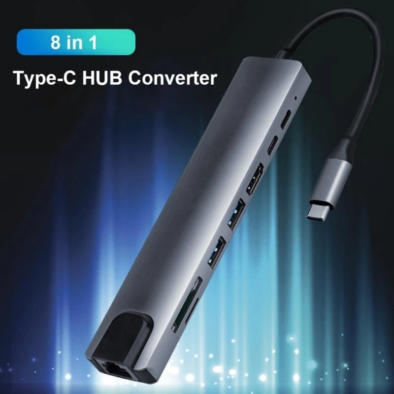 8 in 1 Type-C Hub Converter Dongle Docking Station USB C Multiport Adapter