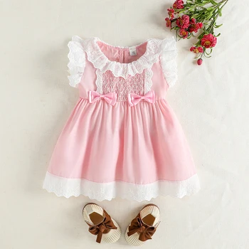 2025 Summer Pink Ruffled Collar Doll Dress for Baby Girl, Cute Princess Sleeveless Vest Dress