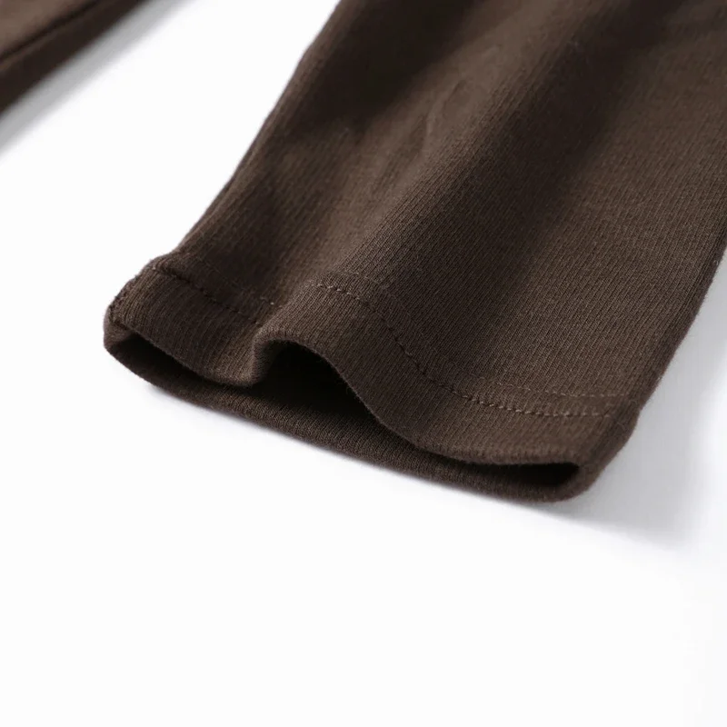 Elegant Knitted Patchwork Brown A-line Dress Women O-neck Short Sleeves Pleated Ruffles Mini Dresses 2025 Lady Solid Vestidos