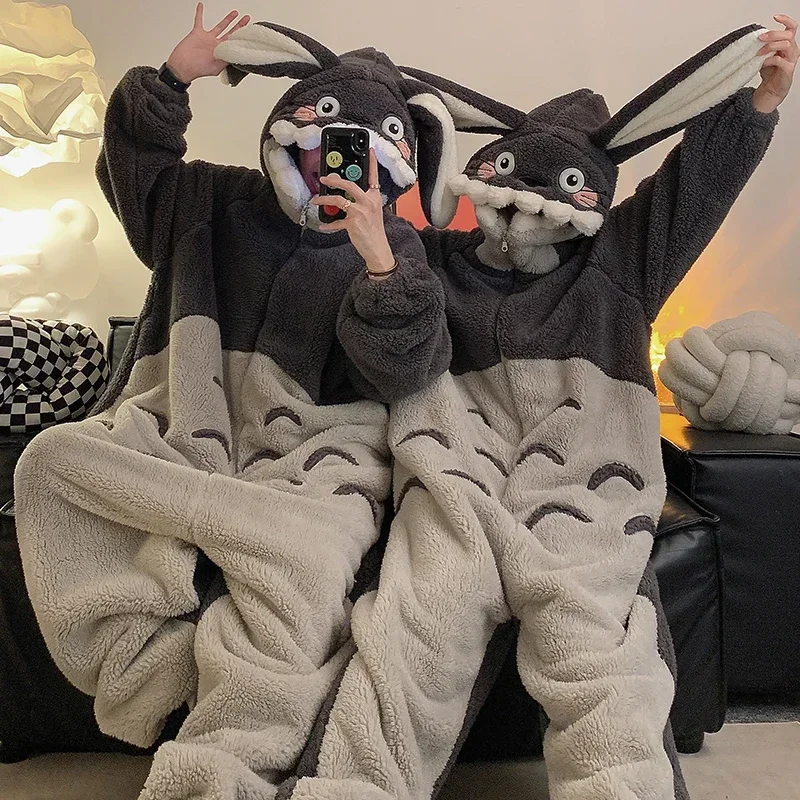 

Kigurumis Cat Women Men Pajamas Onesie Sleepwear Jumpsuit Winter Thicken Hooded Pyjamas Bodysuit Unisex Funny zipper Homewear