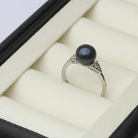 Freshwater Pearl Rings For Women,Cubic Zircon 925 Silver Open Pearl Ring Adjustable Mom Wife Birthday Gift Black 1