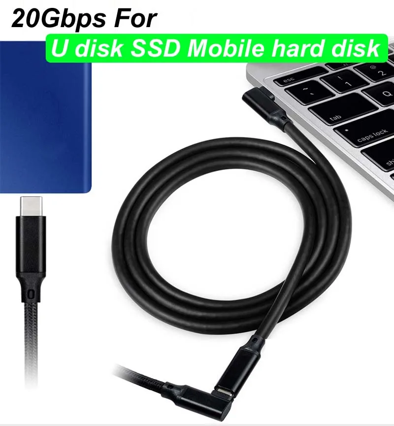 Enhanced USB-C to Type-C 90-Degree Data and Charging Cable - 20Gbps, 4K@60Hz, 100W PD Fast Charge