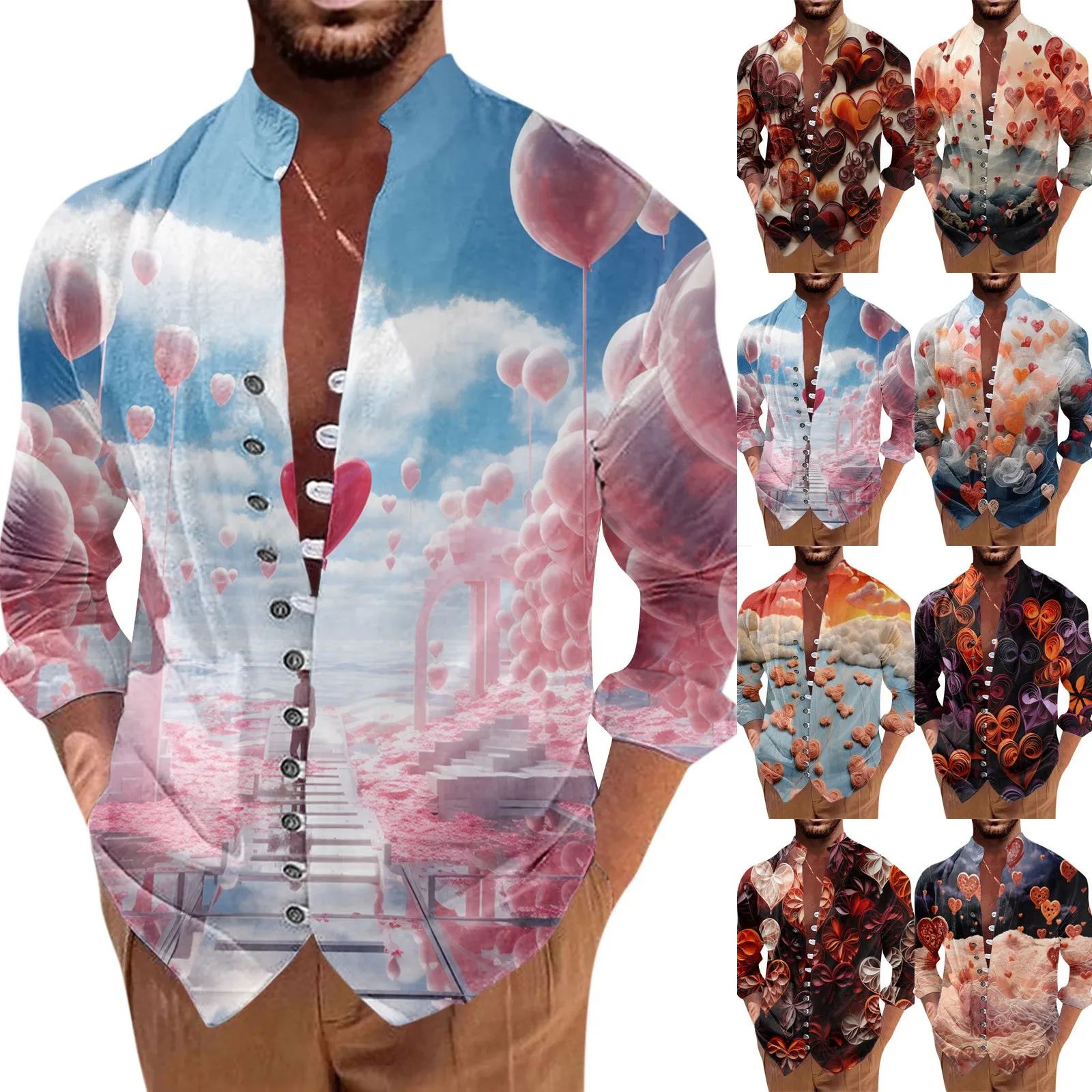 

Мужская Повседневная Свободная рубашка в стиле ретро с рисунком планшетов, модный и модный топ с воротником-стойкой, подчеркивающий индивидуальность