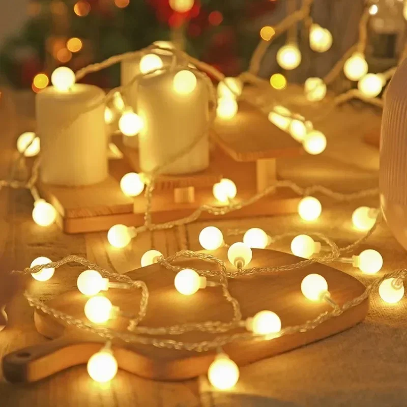 Small White Ball String Lights 10/20/40/80/100LED USB/ Battery-powered Wreath Bedroom Wedding Camping Tent Christmas Decoration