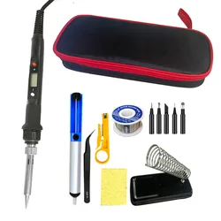 Digital Electric Soldering Iron Set with Adjustable Temperature and Ceramic Heater - 220V EU plug (80W black set4)