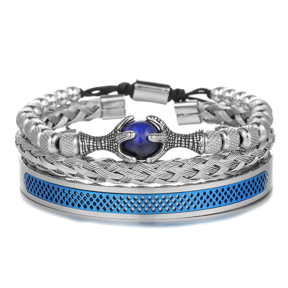 Men Bracelet Sets Stainless Steel Beaded Braiding Rope Bangles Men Eagle Bracelets With Tiger Eye Natural Stone Gift Accessories 4