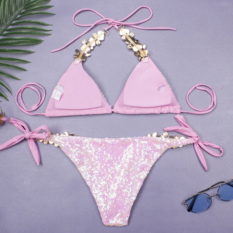 Rhinestone Bikini Swimsuit - Sexy Push-Up Swimwear for Women