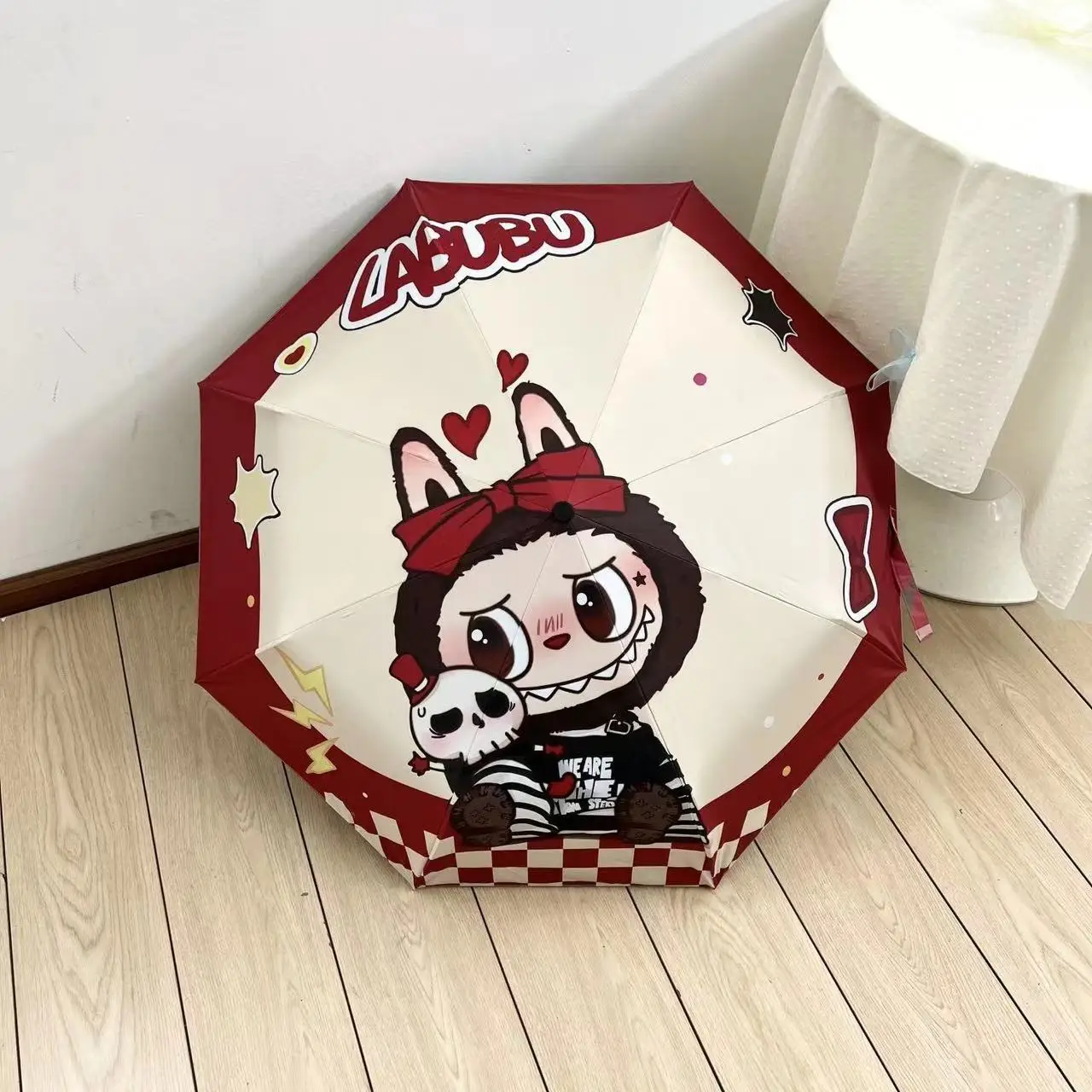 5 Styles Labubu Monster Anime Accessory Automatic Sunshade Umbrella Sunscreen Anti-Ultraviolet Folding Umbrella Rain