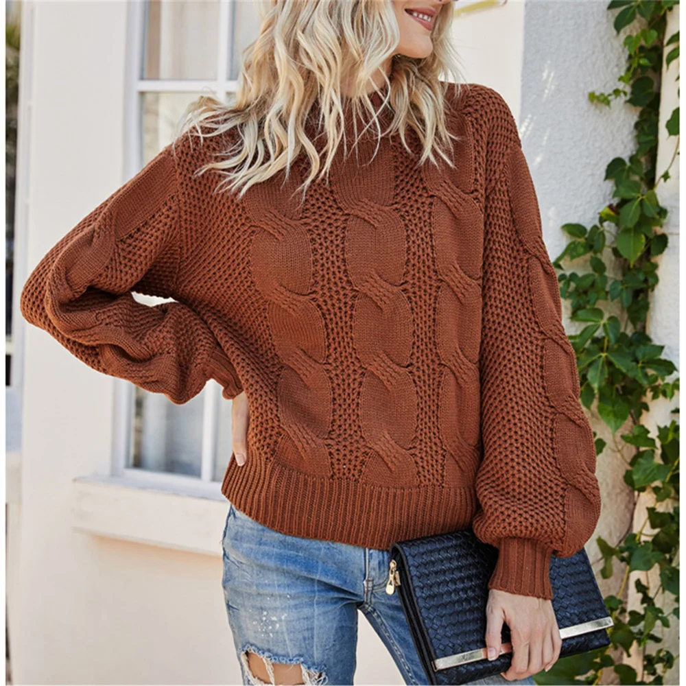 

Vintage Twist Sweater Mock Neck Pullover Cable Knit Jerseys Y2K Long Sleeve Top Trend Design Winter Sweaters Women Outfit Jumper