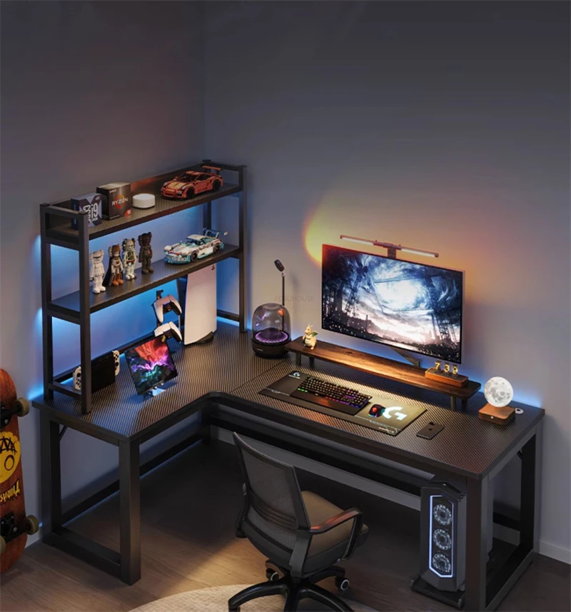 Description Picture 6 of itemModern Corner Computer Desks Home Double Desktop Gaming Desk Computer Desk with Bookshelf Bedroom Reading Desk Office Furniture