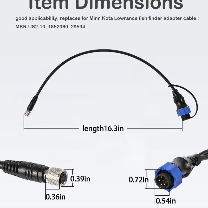 MKR-US2-10 Universal Sonar 2 Adaptor Cable Fit for Lowrance Fish Finder Works on US2 Sonar Transducer & Minn Kota Trolling Motor