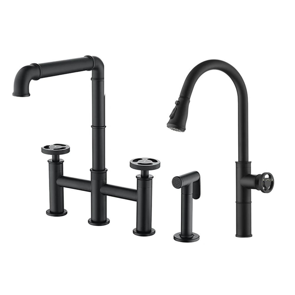 

Смеситель для раковины в стиле ретро, кухонный кран с 1 и 3 отверстиями, современный черный, из латуни, выдвижная головка распылителя