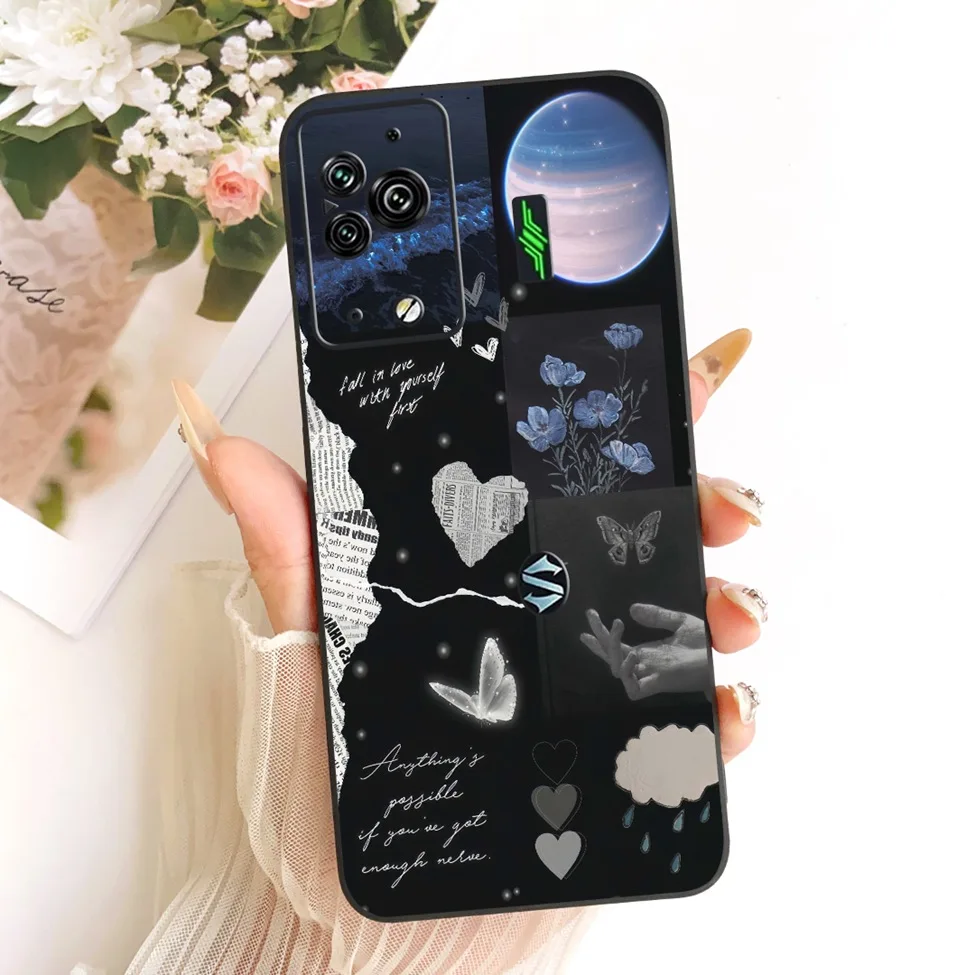 Cute Cat & Butterfly Design Silicone Case - Black Shark 5 Pro