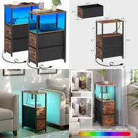 LED End Table with Charging Station, 2 Drawers, Outlets, Nightstand Set, Small Narrow Side Table for Couch, Living Room Furnitur