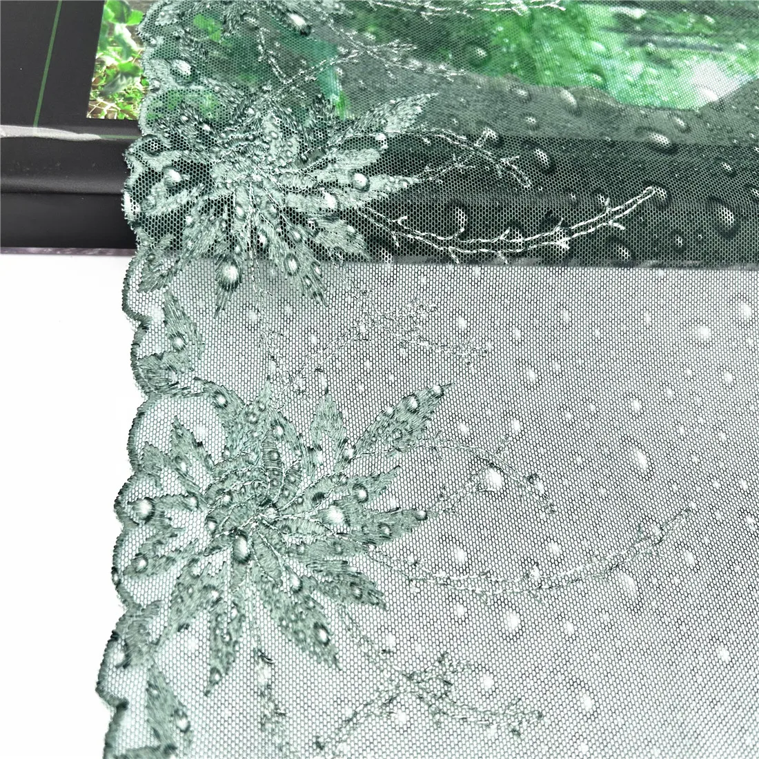 3y/lot Width 19cm Dark Green Shiny Embroidery Lace Trim Wedding For Skirt Hem Clothes Sewing Material DIY Apparel Dress Fabric 3