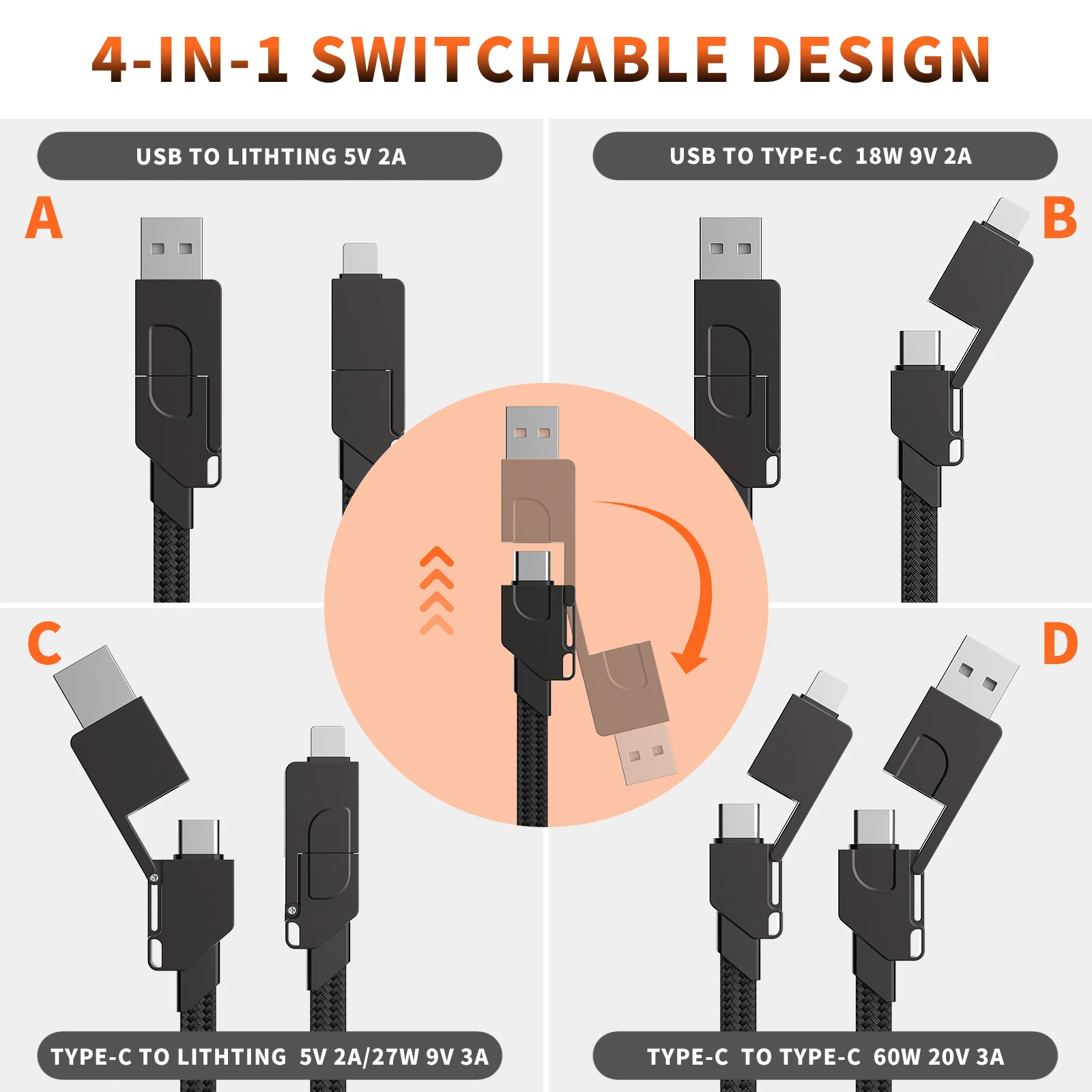 Compact Multi-Device Fast Charging Keychain Cable